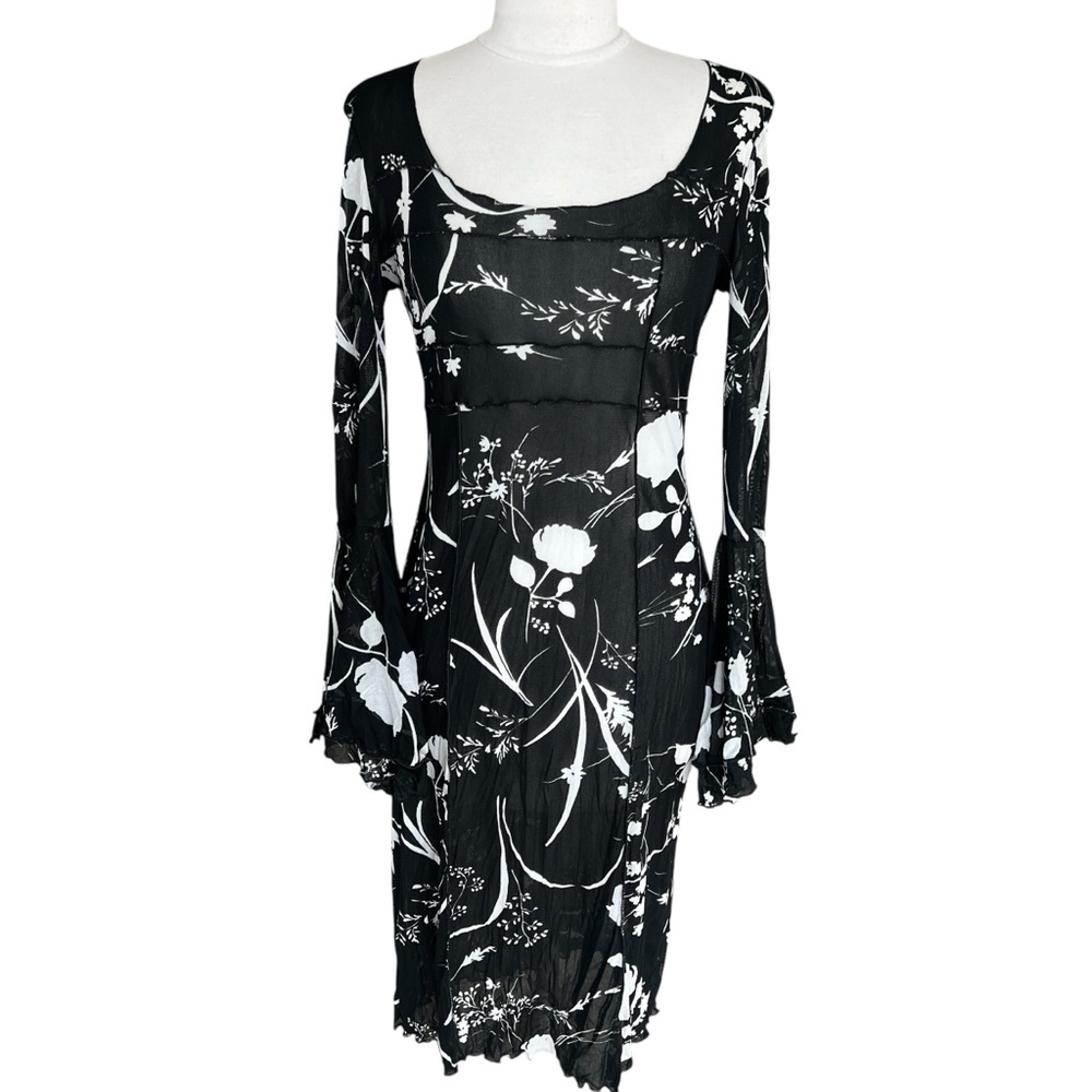 TAMPA BRAND VINTAGE DRESS BELL SLEEVE SHEER MIDI LENGTH SIZE LARGE